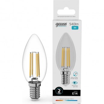 Лампа GAUSS FILAMENT ELEMENTARY Свеча 8W 540lm 4100К Е14 LED 1/10/100