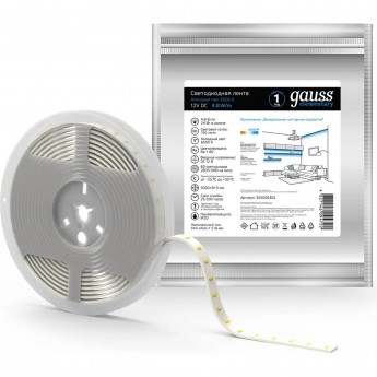 Лента GAUSS LED ELEMENTARY 2835/60 12V 4.8W 6500K 8mm IP20 5m (ZIP bag)